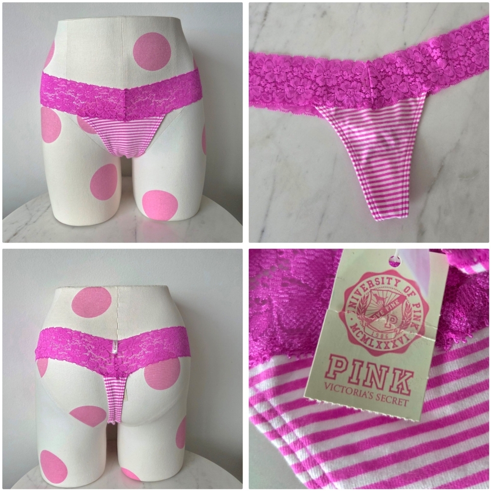Victoria's Secret PINK VTG Extra Low Rise Stripe Lace Thong Panty NWT Y2K HTF